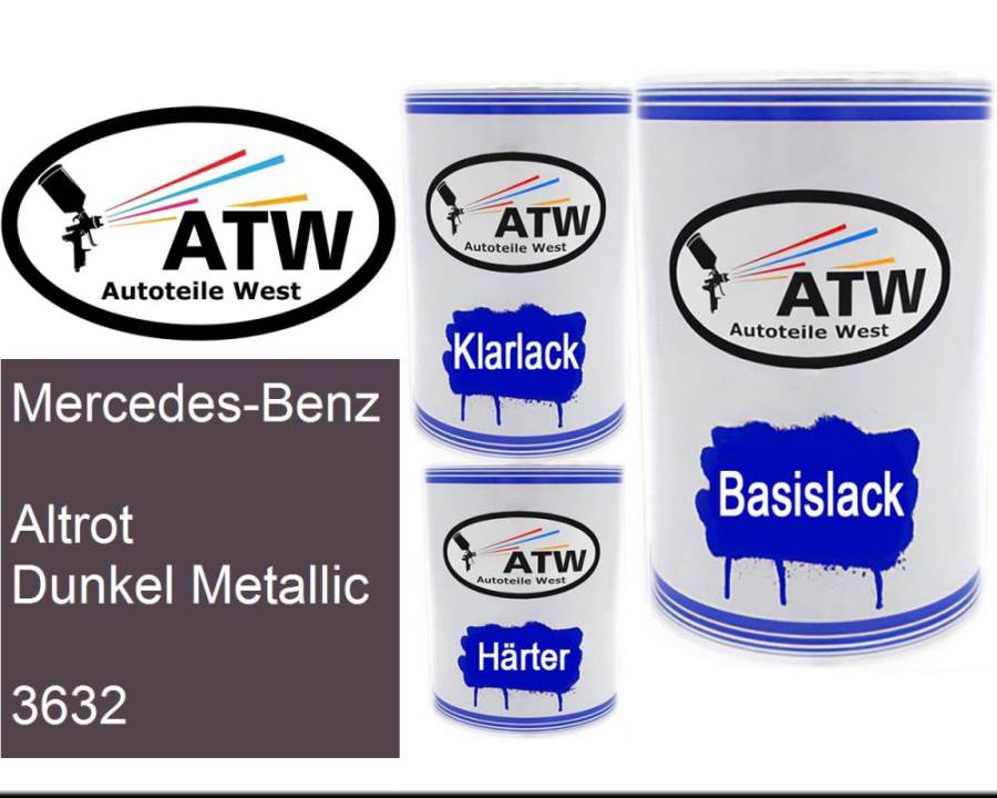 Mercedes-Benz, Altrot Dunkel Metallic, 3632: 500ml Lackdose + 500ml Klarlack + 250ml Härter - Set, von ATW Autoteile West.